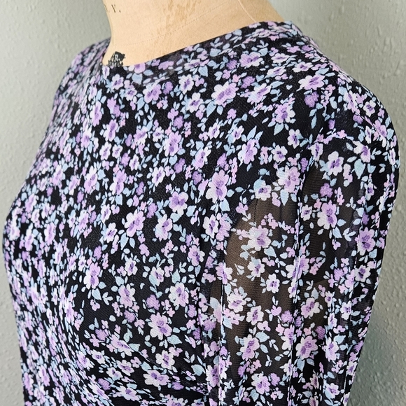 NWT Nine West Women's Floral-Print Ruched Mesh Midi Dress Size 16 Goth 90s Y2K - Picture 6 of 14